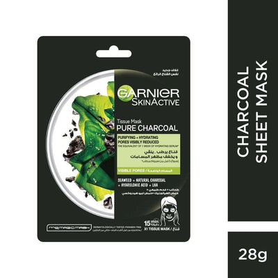 Garnier Tissue Mask - Pure Charcoal / Black Algae + Hyaluronic Acid / All Skin Type