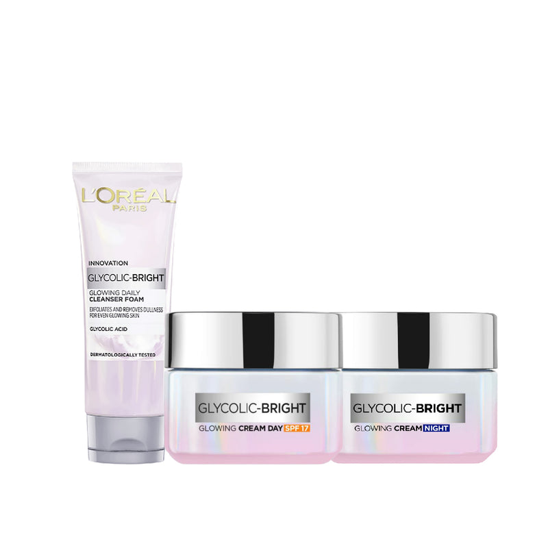 Glycolic Bright Glowing Daily Face Wash + Glycolic Bright Night Cream + Glycolic Bright Day Cream