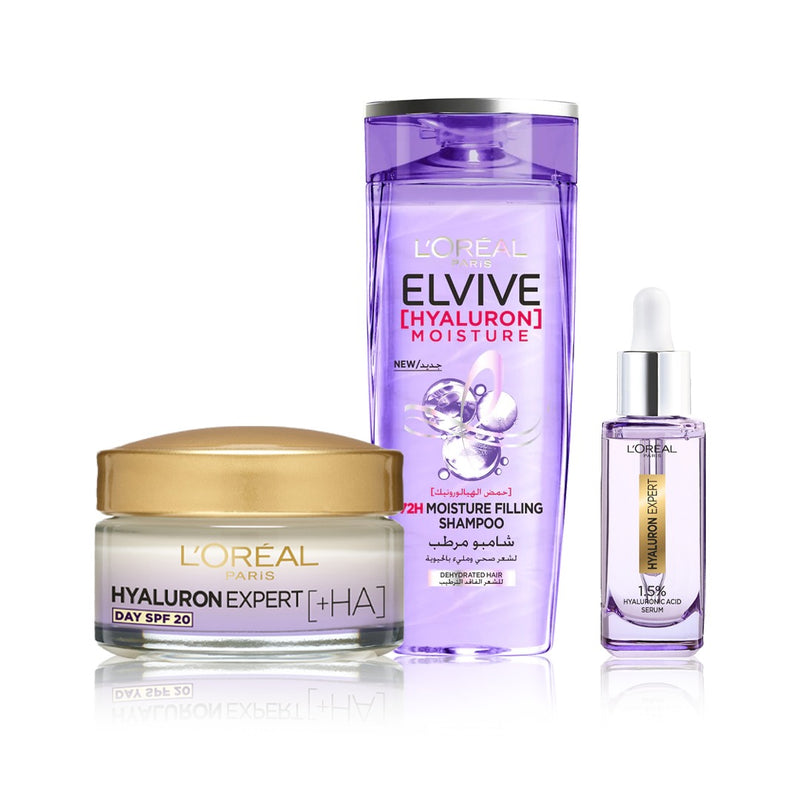 Elvive Hyaluron Moisture Shampoo + Day Cream + Serum